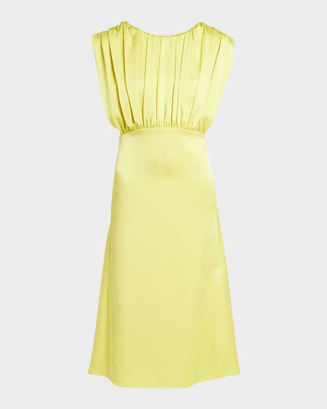 Satin Midi Dress with Pleating