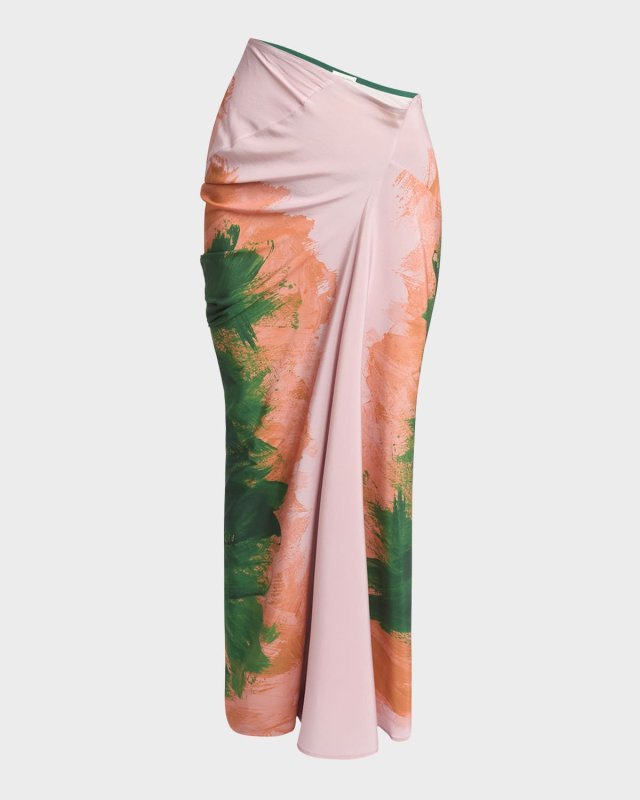 Saren Brushstroke-Print Asymmetric Maxi Skirt