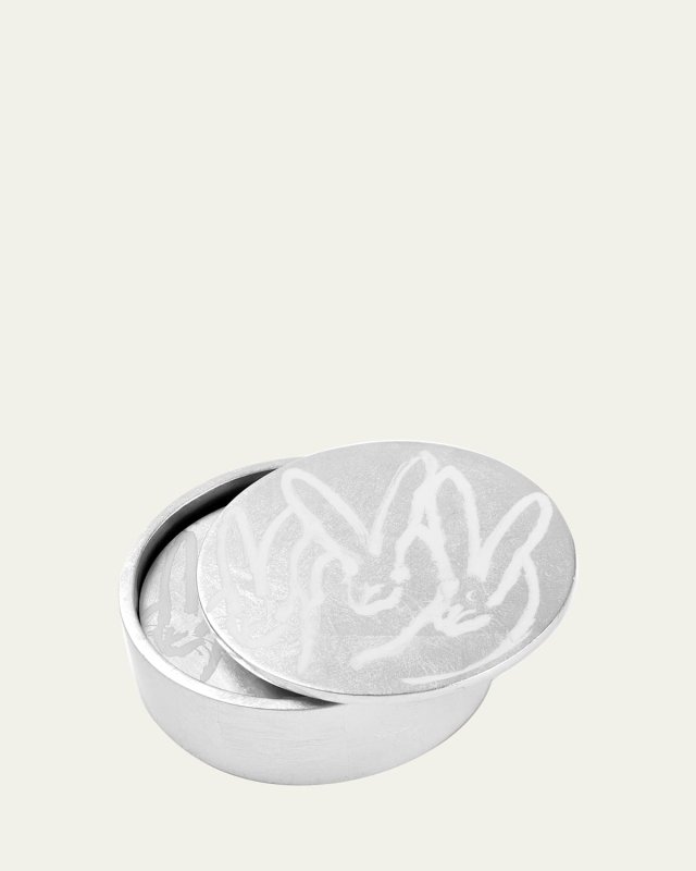 Silver Leaf Bunny Coaster Box - 4 Coasters
