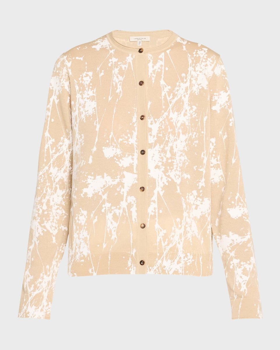 Shadow-Print Fine Gauge Cashmere Cardigan