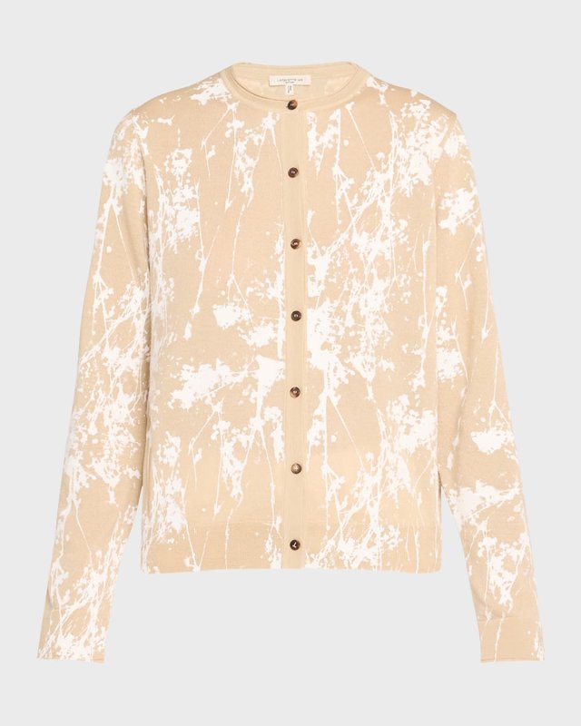 Shadow-Print Fine Gauge Cashmere Cardigan