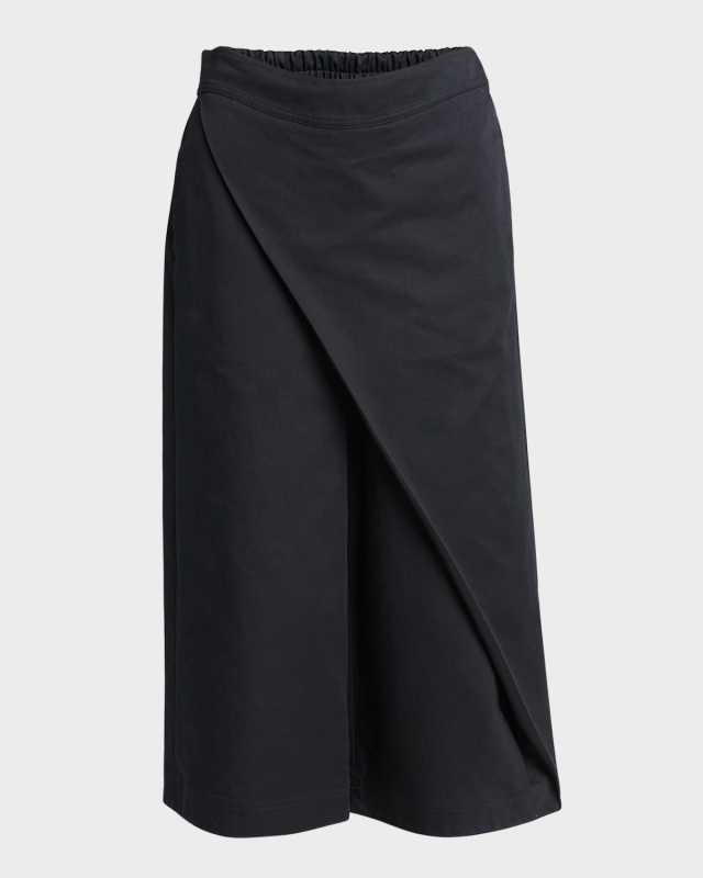 Cropped Wide-Leg Pants with Draped Detail