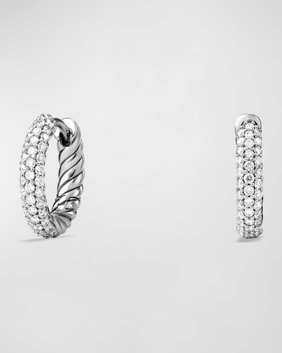 Pave Huggie Hoop Earrings, 0.5"L