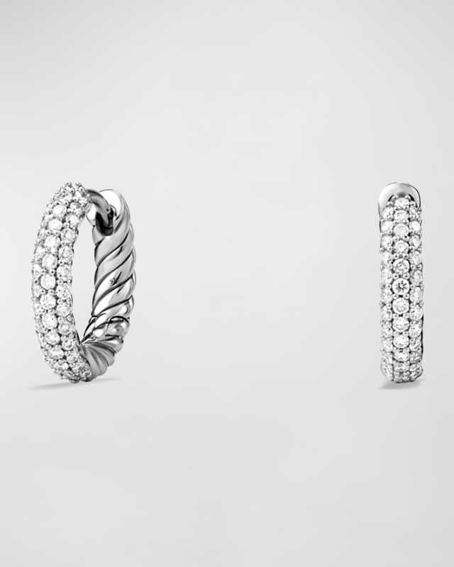 Pave Huggie Hoop Earrings, 0.5"L