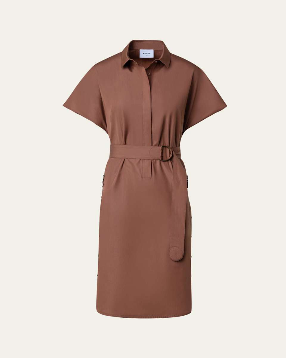 Cotton Poplin Shirtdress with Belted Waist