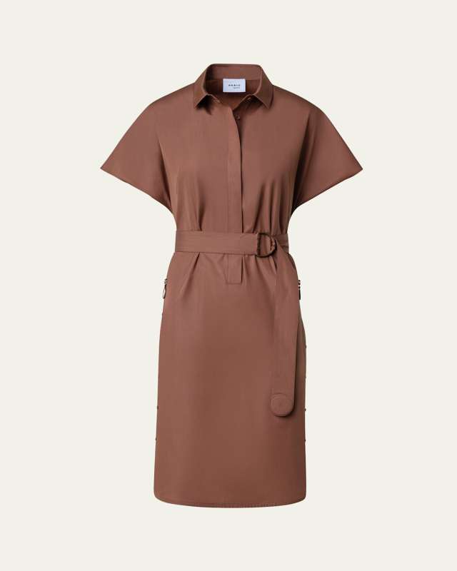 Cotton Poplin Shirtdress with Belted Waist