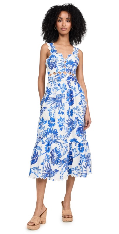FARM Rio Flowerful Birds Off-White Sleeveless Midi Dress Flowerful Birds Off-White