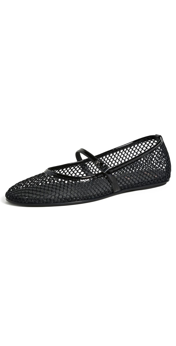 Black Suede Studio Mika Flats Black Mesh With Black Patent