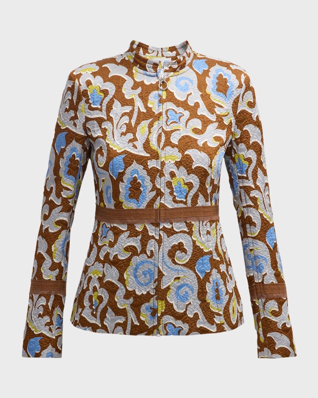 Western Paisley-Print Cloque Jacquard Zip Jacket