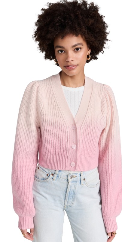 LoveShackFancy Avignon Crop Cardigan Strawberry Sunset