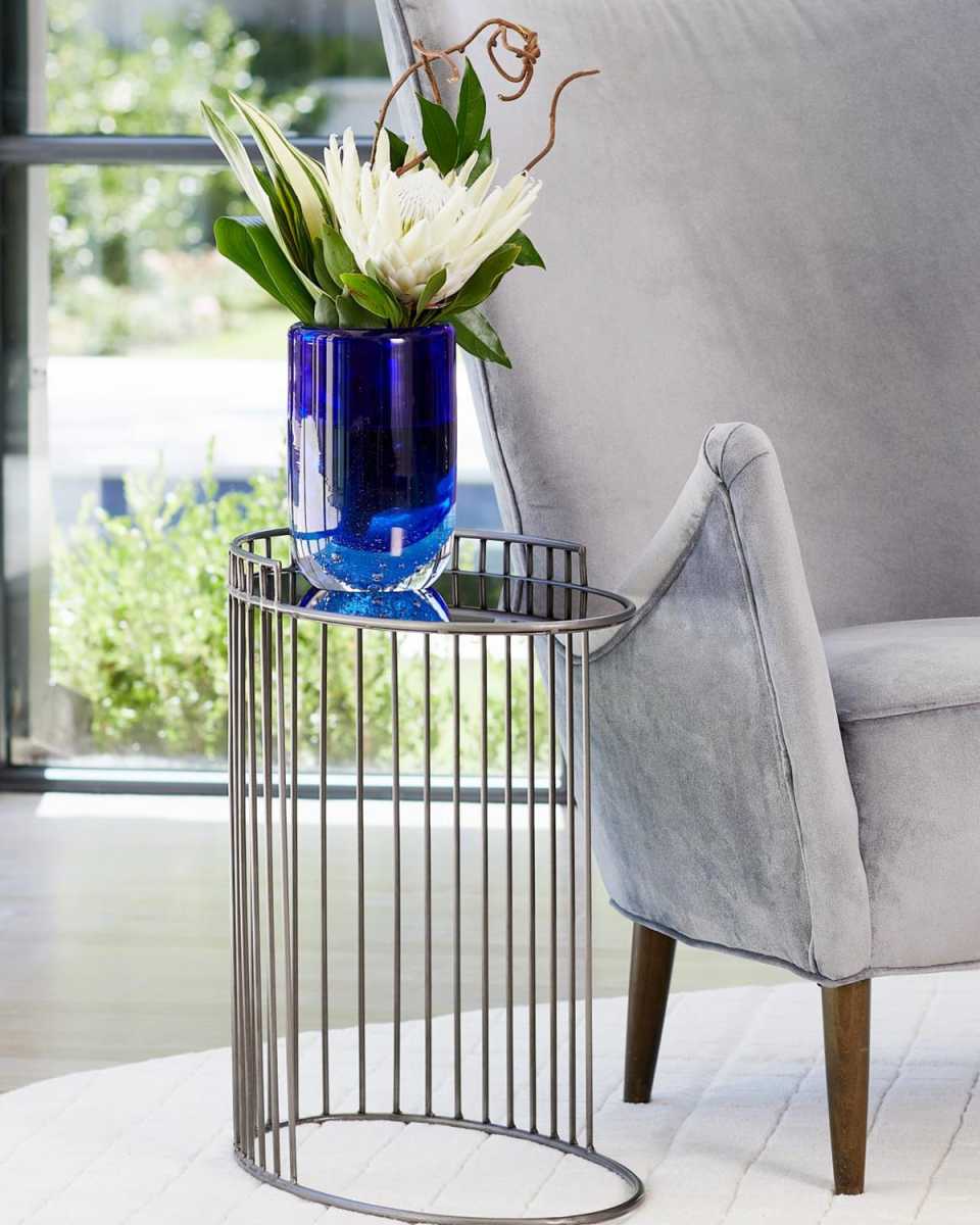 Oval Side Table with Bronze Mirror Top