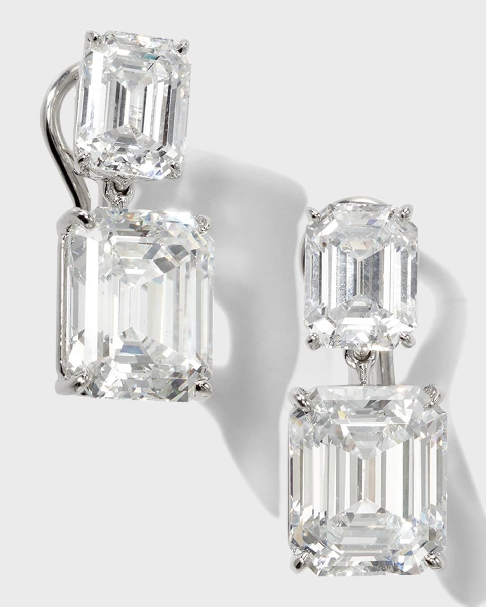 18K Gold-Plated Sterling Silver Double Emerald-Cut Drop Earrings