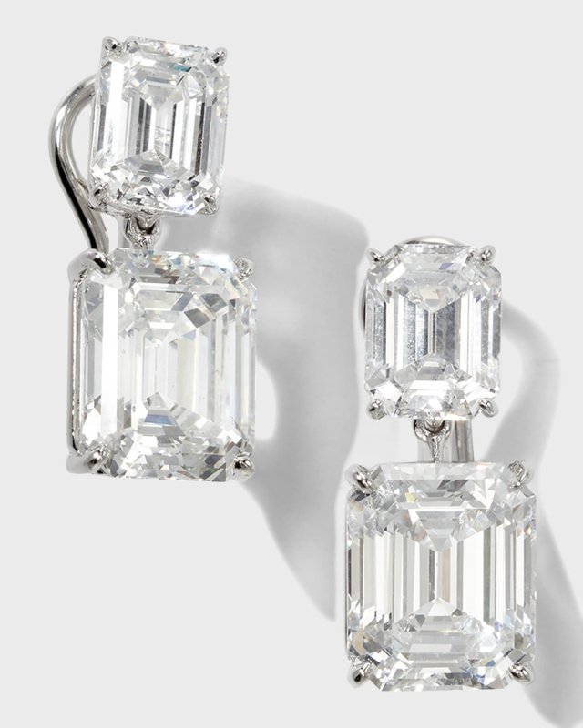 18K Gold-Plated Sterling Silver Double Emerald-Cut Drop Earrings
