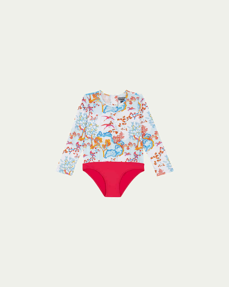 Girl's Peace Trees-Print Rash Guard, Size 8-