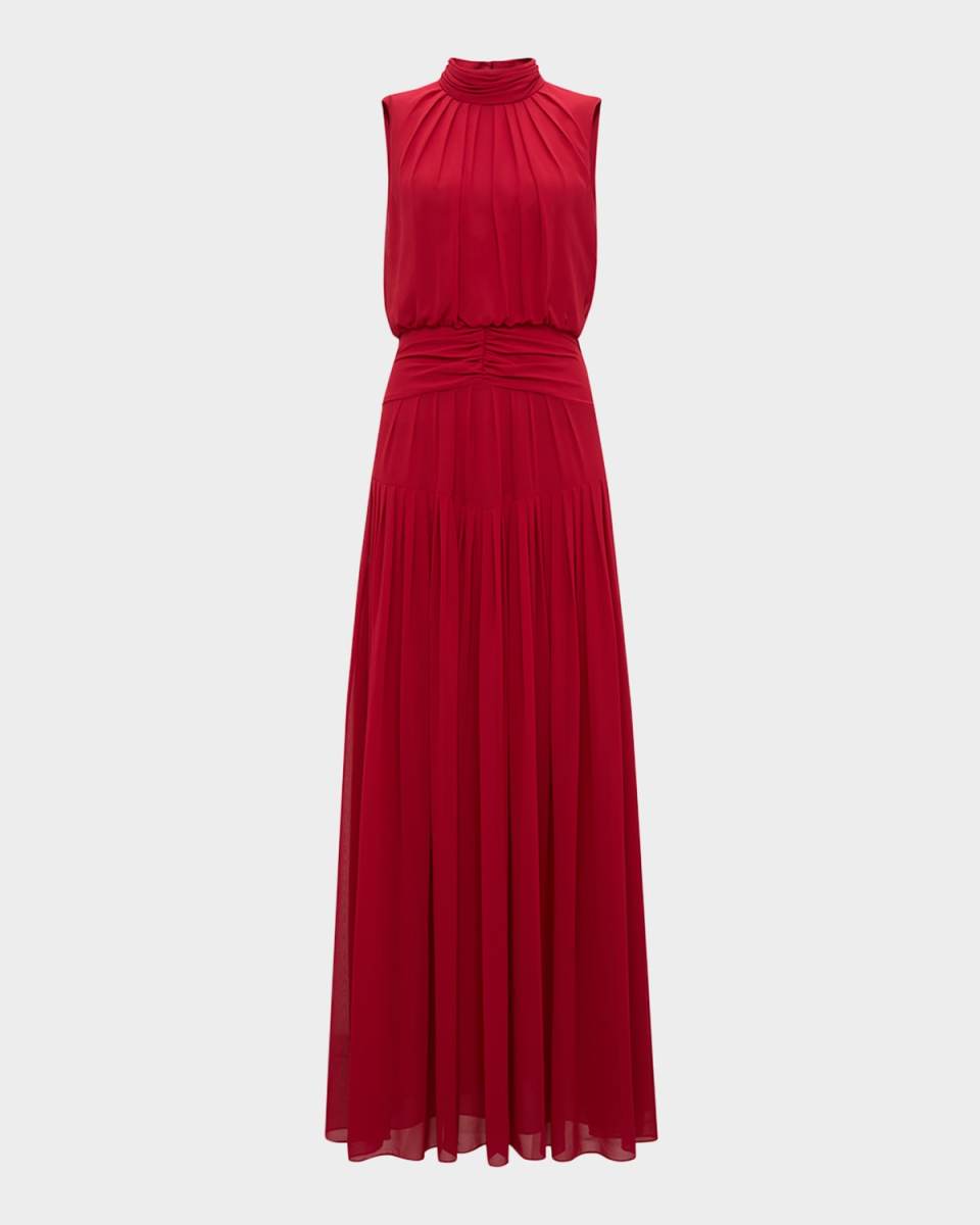 Menon Sleeveless Pleated Mock-Neck Gown