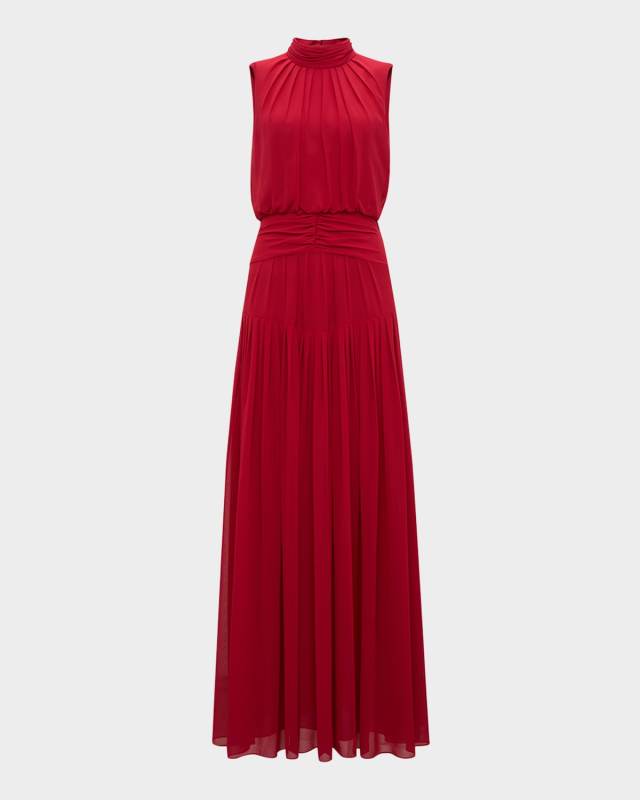 Menon Sleeveless Pleated Mock-Neck Gown