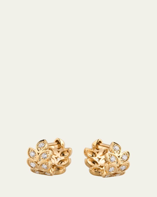 14K Gold Marquise Eye Leaf Diamond Huggie Earrings