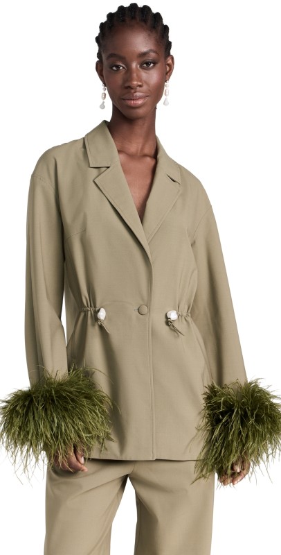Sleeper Girl With Pearl Button Blazer with Feathers Green