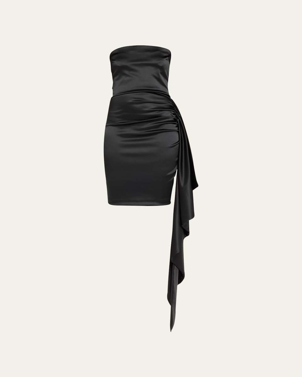 Kazmer Strapless Draped Satin Midi Dress