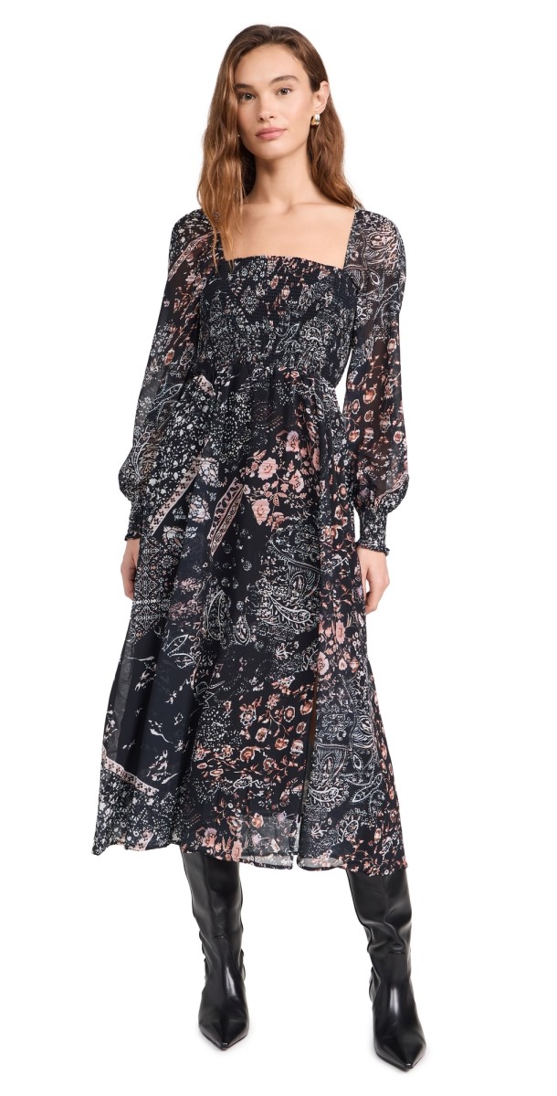 o. p.t Classic Smocked Dress Black Multi Print