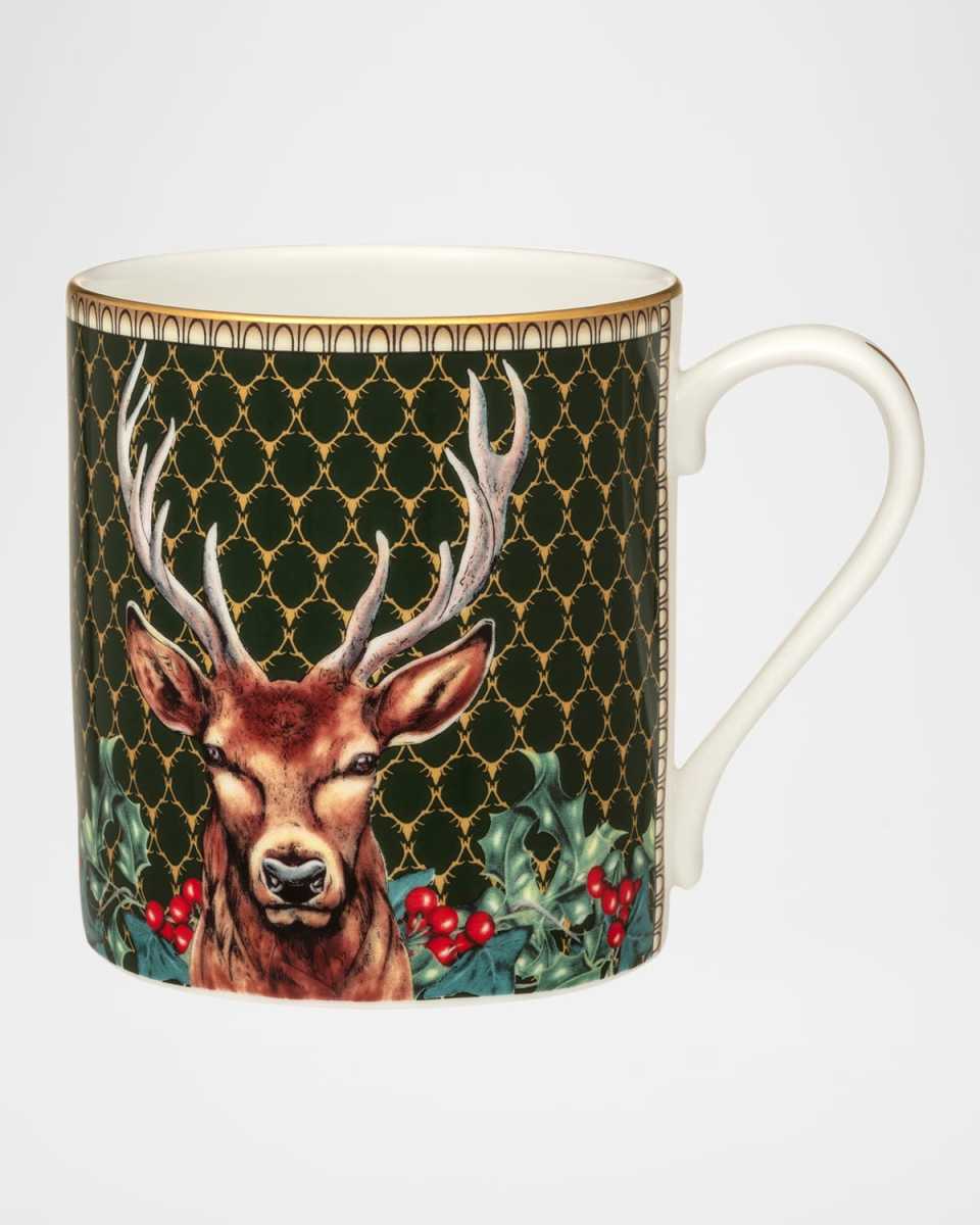 Antler Trellis Green Stag Mugs, Set of 2