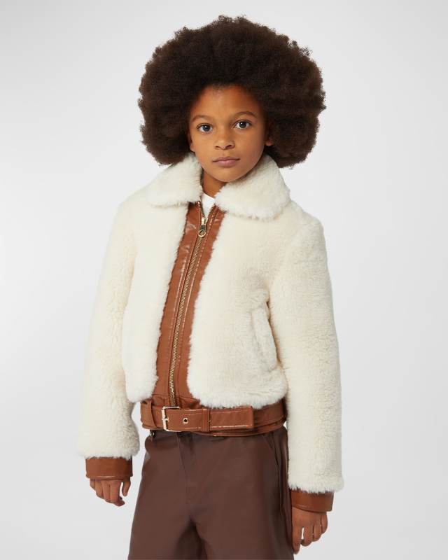 Girl's Faux Sherling & Leather Jacket, Size 8-12