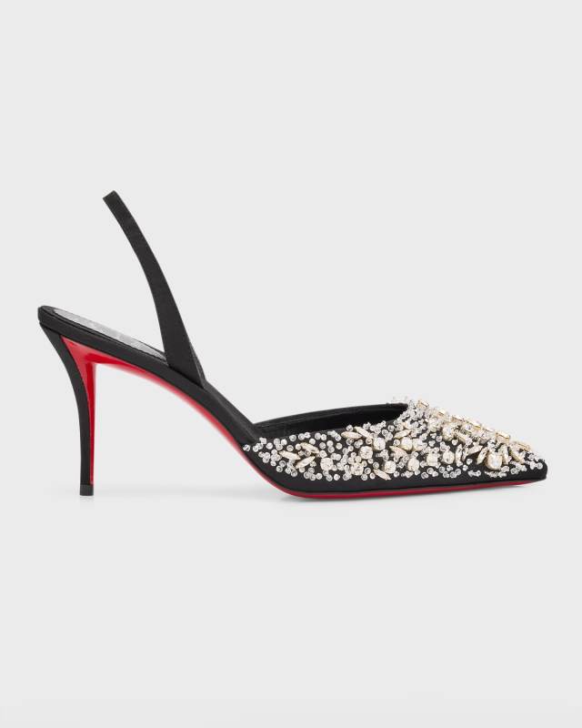Queenissima Embellished Red Sole Slingback Pumps