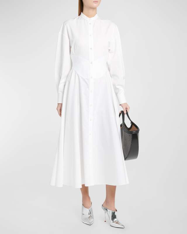 Poplin Midi Shirtdress with Corset Detail