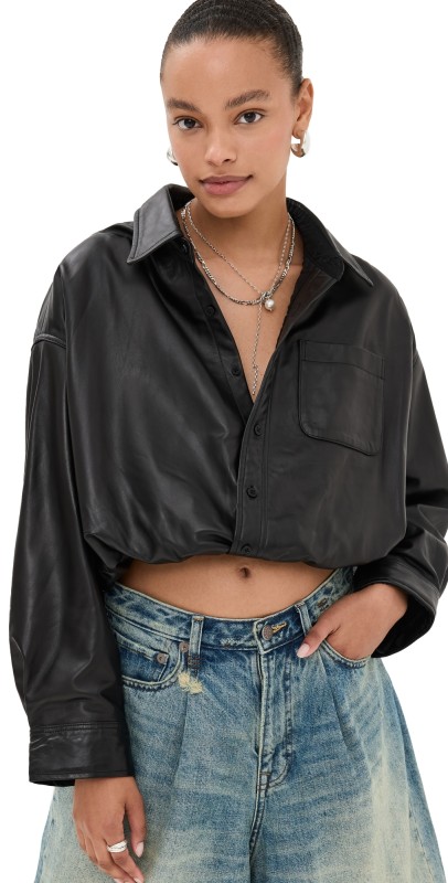 R13 Crossover Bubble Shirt Black Leather