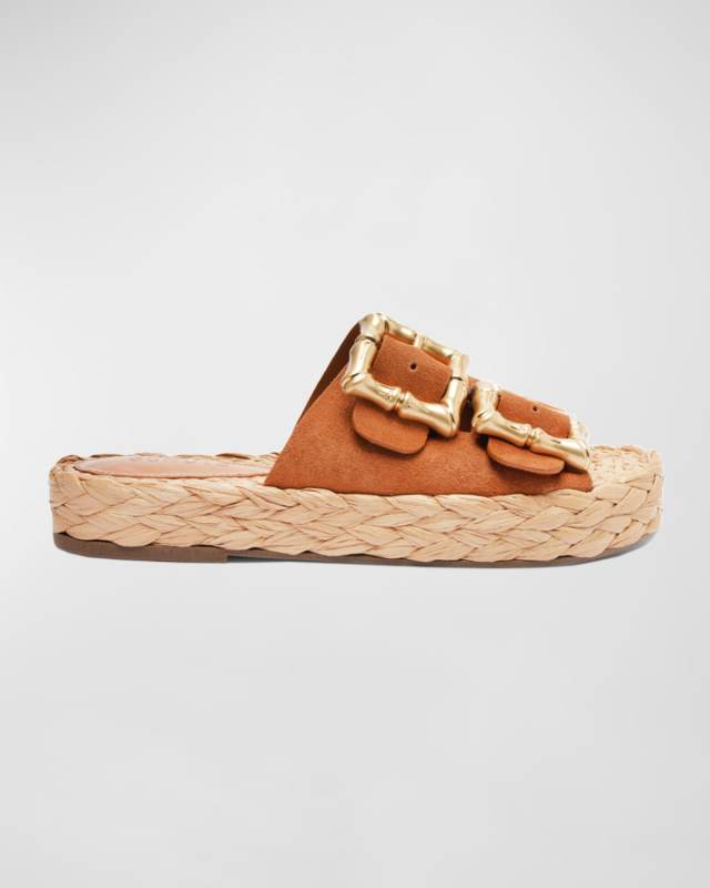 Enola Suede Dual-Buckle Espadrille Sandals