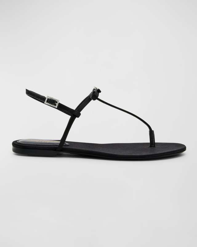 Silk Bow T-Strap Flat Sandals