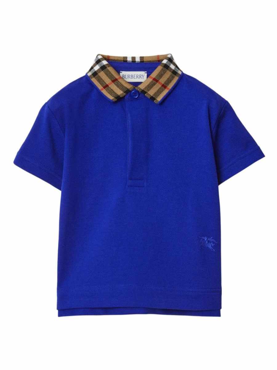 check-collar cotton polo shirt