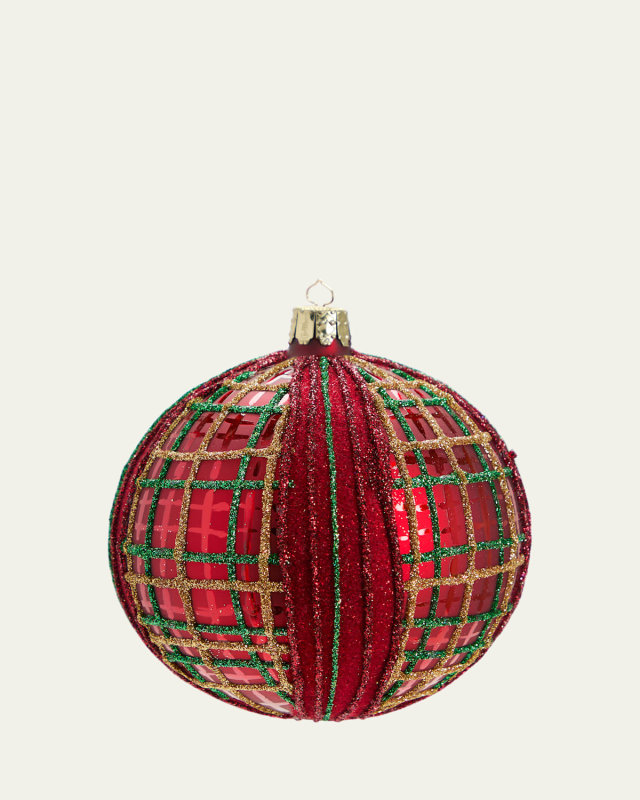 Matte Glitter Plaid Ball Christmas Ornament