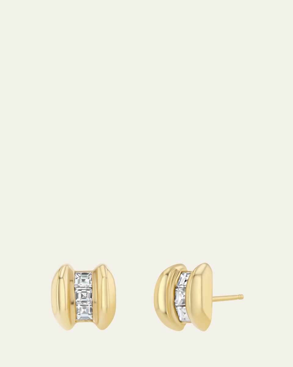 18K Yellow Gold Anchor Carre Diamond Stud Earrings
