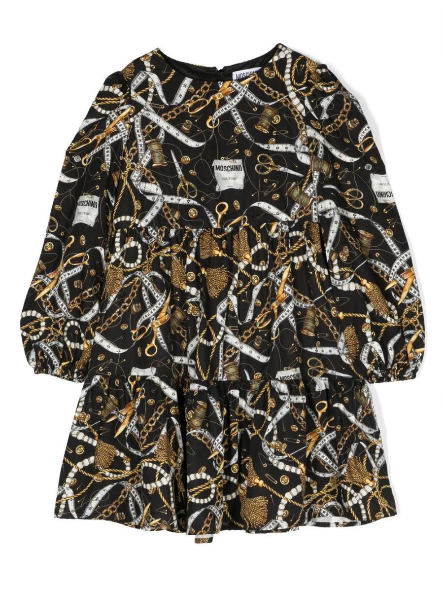 chain link-print long-sleeve dress