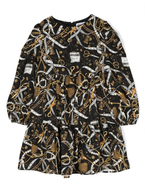 chain link-print long-sleeve dress