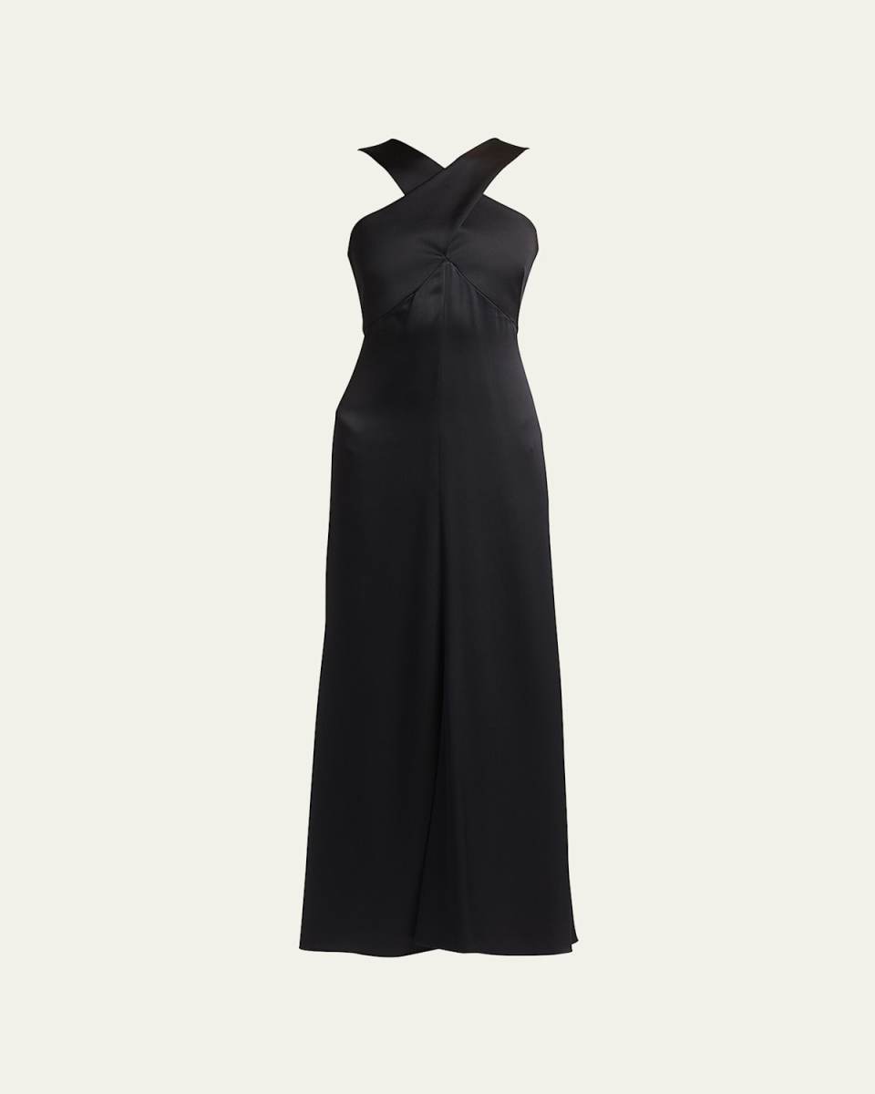 Crossover Halter Silk Gown