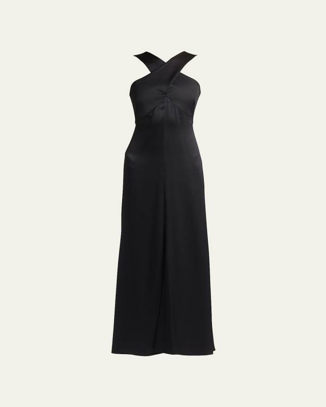 Crossover Halter Silk Gown