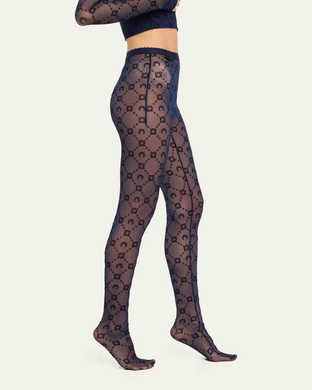 Moonogram Mesh Flock Tights