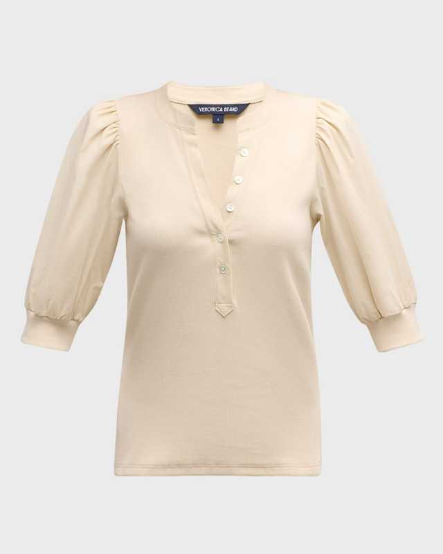 Coralee Puff Sleeve Button-Front Top