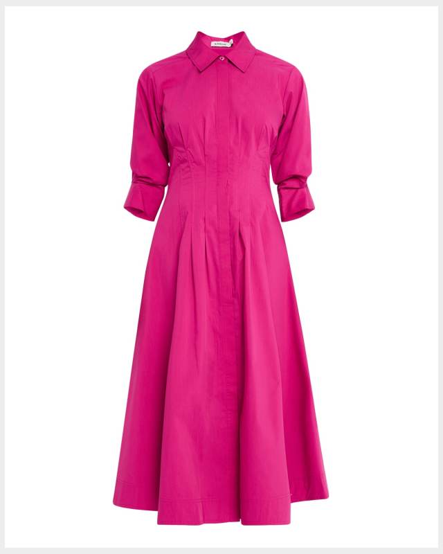 Jazz Pintuck 3/4-Sleeve Midi Shirtdress