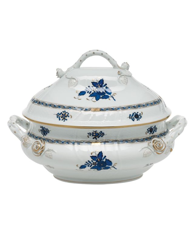Chinese Bouquet Black Sapphire Tureen with Branch Handle
