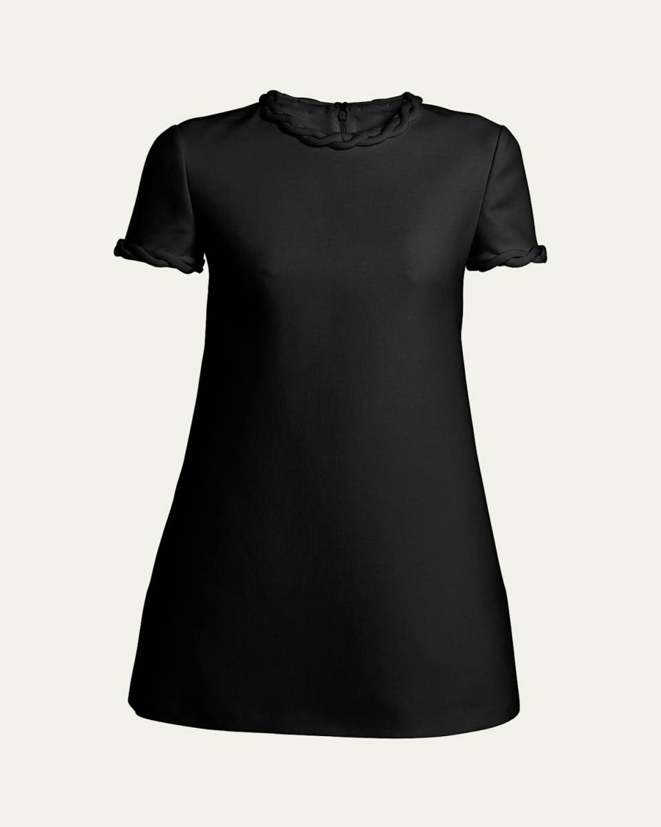 Braid Trim Short-Sleeve Shift Mini Dress