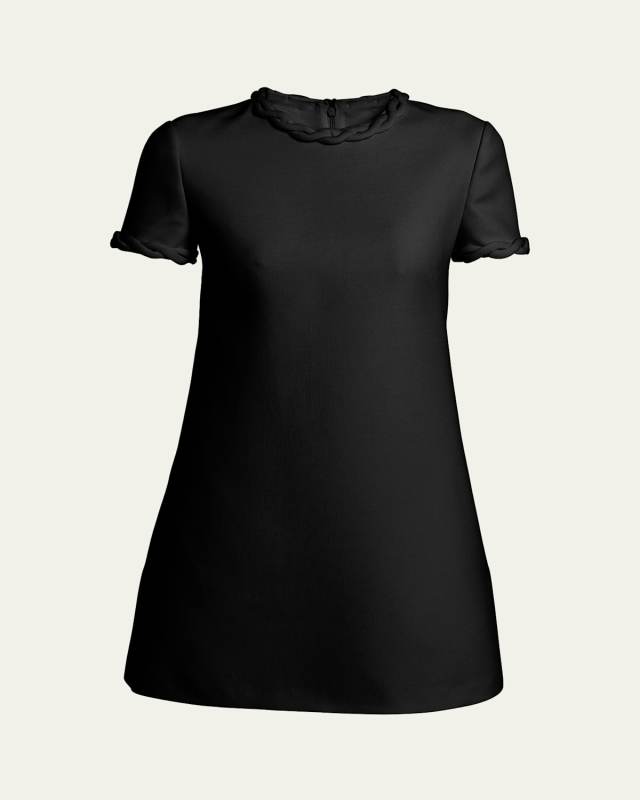 Braid Trim Short-Sleeve Shift Mini Dress