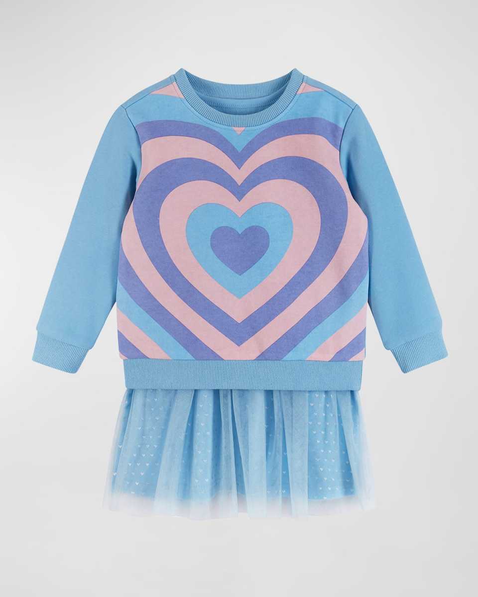 Girl's Heart-Print Crewneck & Dress Set, Size 2T-6