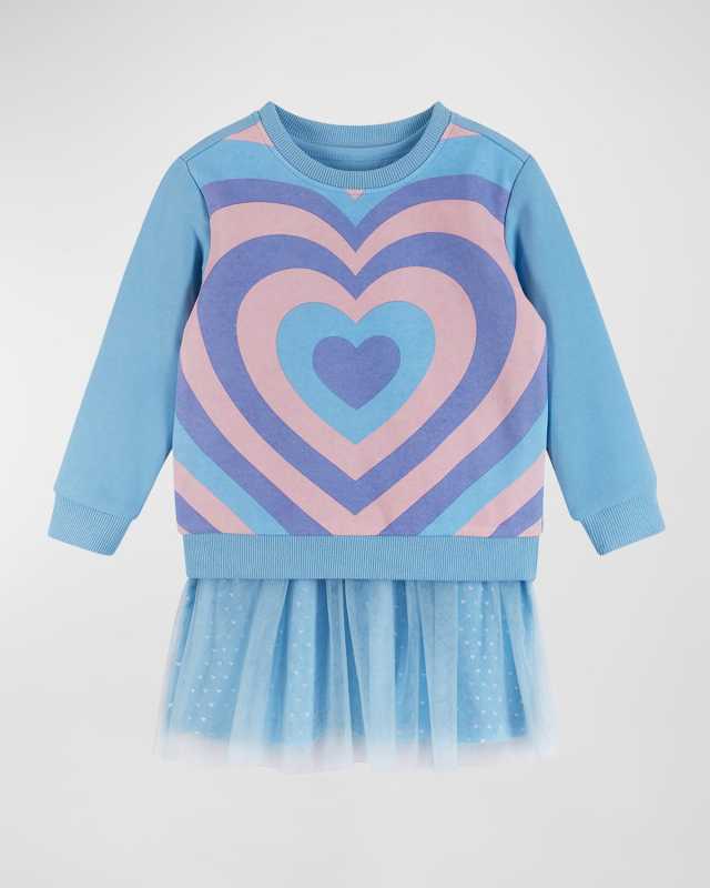 Girl's Heart-Print Crewneck & Dress Set, Size 2T-6