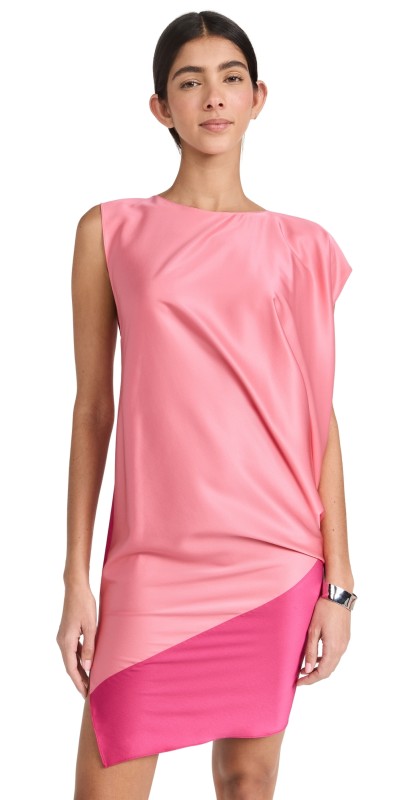 Bach Mai Side Drape Dress Pink Color-Block