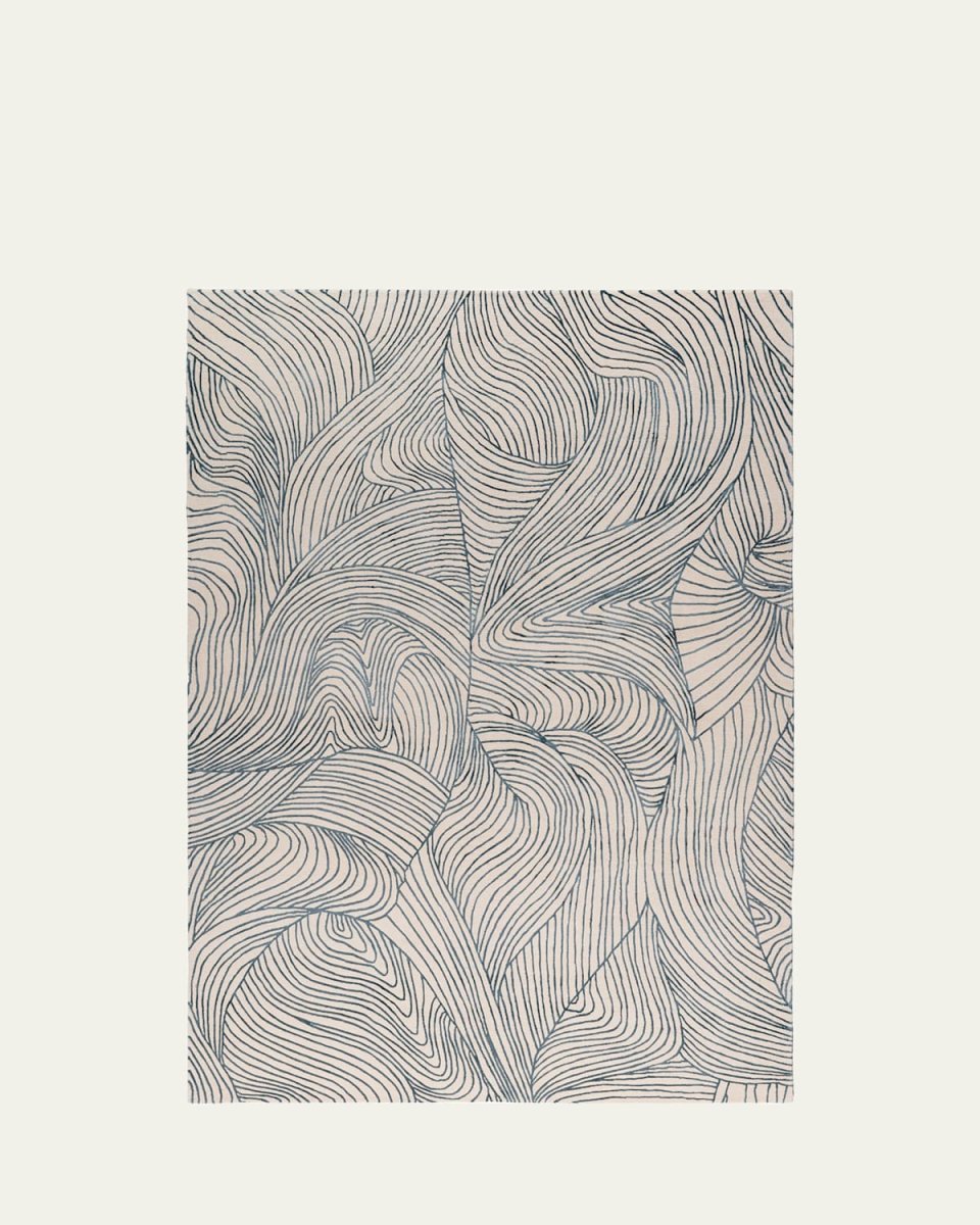 Waves Blue Hand-Knotted Rug, 6' x 9'