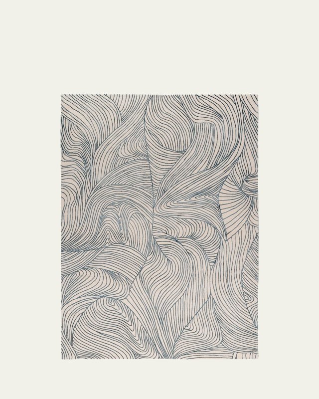 Waves Blue Hand-Knotted Rug, 6' x 9'