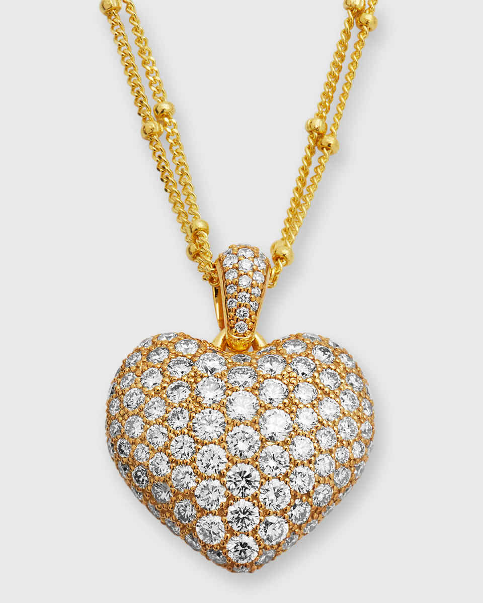 18k Gold Double-Chain Heart Pendant Necklace, 18"L, 2.80tcw